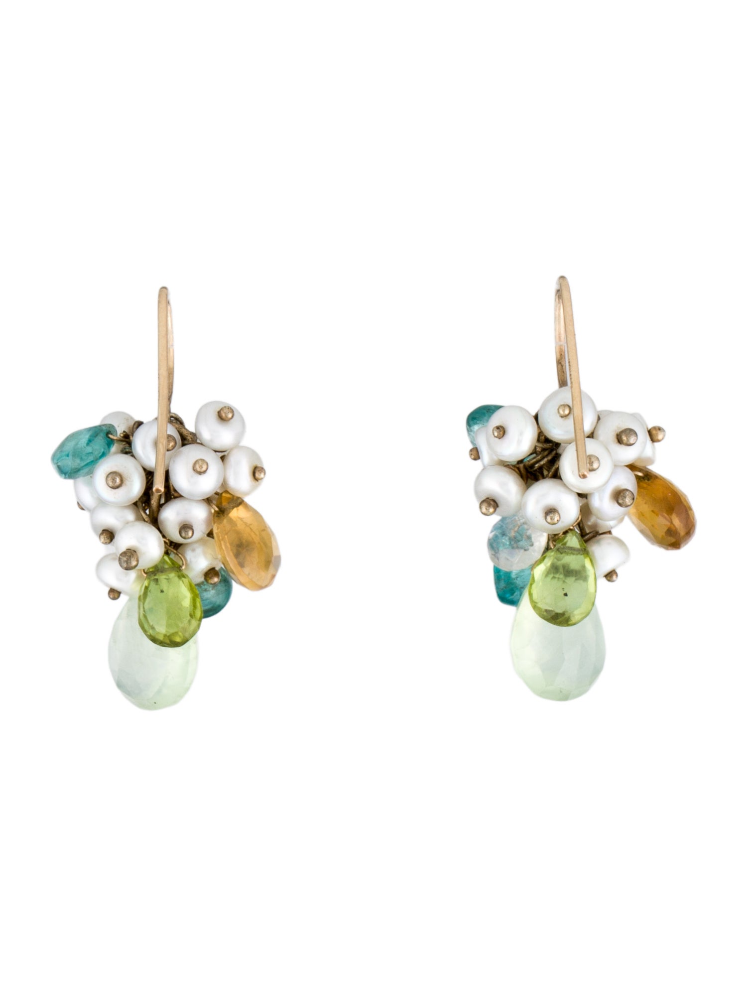 Earrings 14K Pearl & Multistone Cluster Drop Earrings